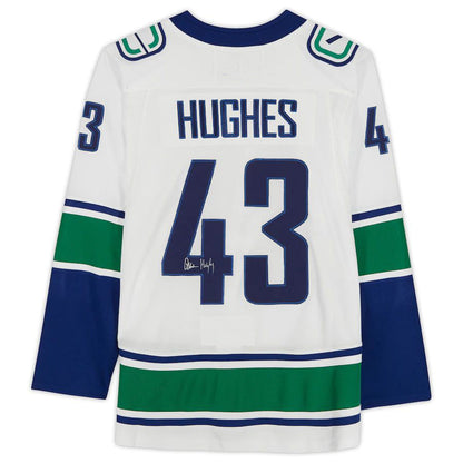 V.Canucks #43 Quinn Hughes Fanatics Authentic Autographed White Jersey Stitched American Hockey Jerseys - Main View