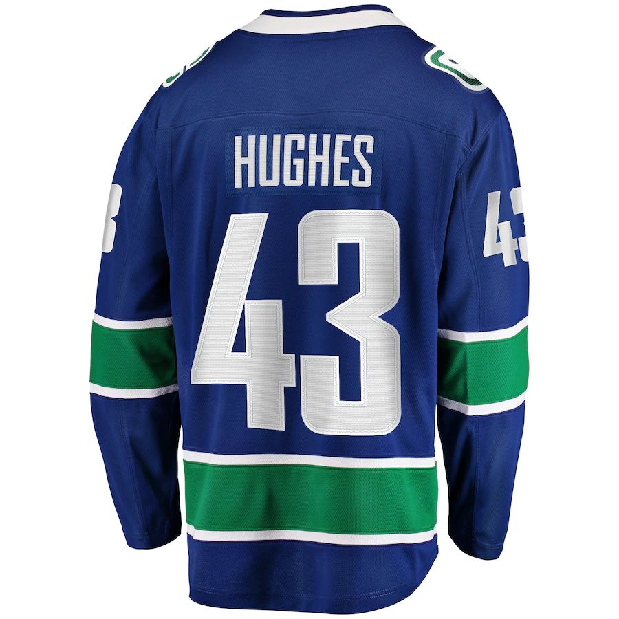 V.Canucks #43 Quinn Hughes Fanatics Branded Home Premier Breakaway Player Jersey Blue Stitched American Hockey Jerseys - Main View