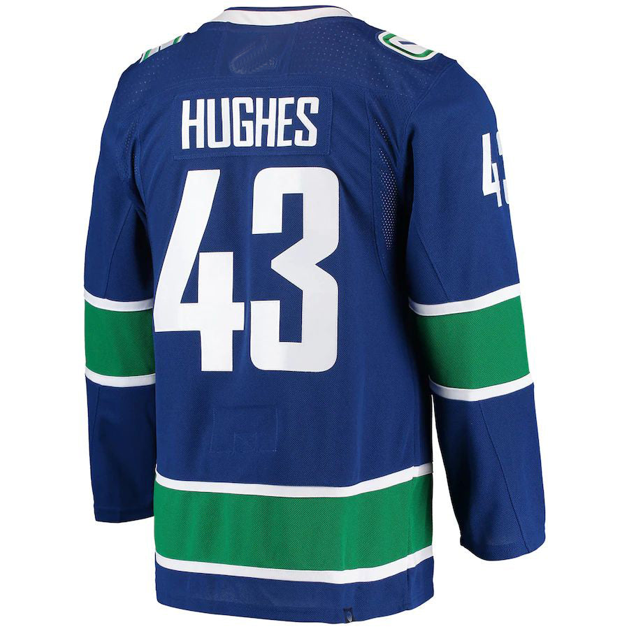 V.Canucks #43 Quinn Hughes Home Authentic Pro Player Jersey Blue Stitched American Hockey Jerseys - Main View