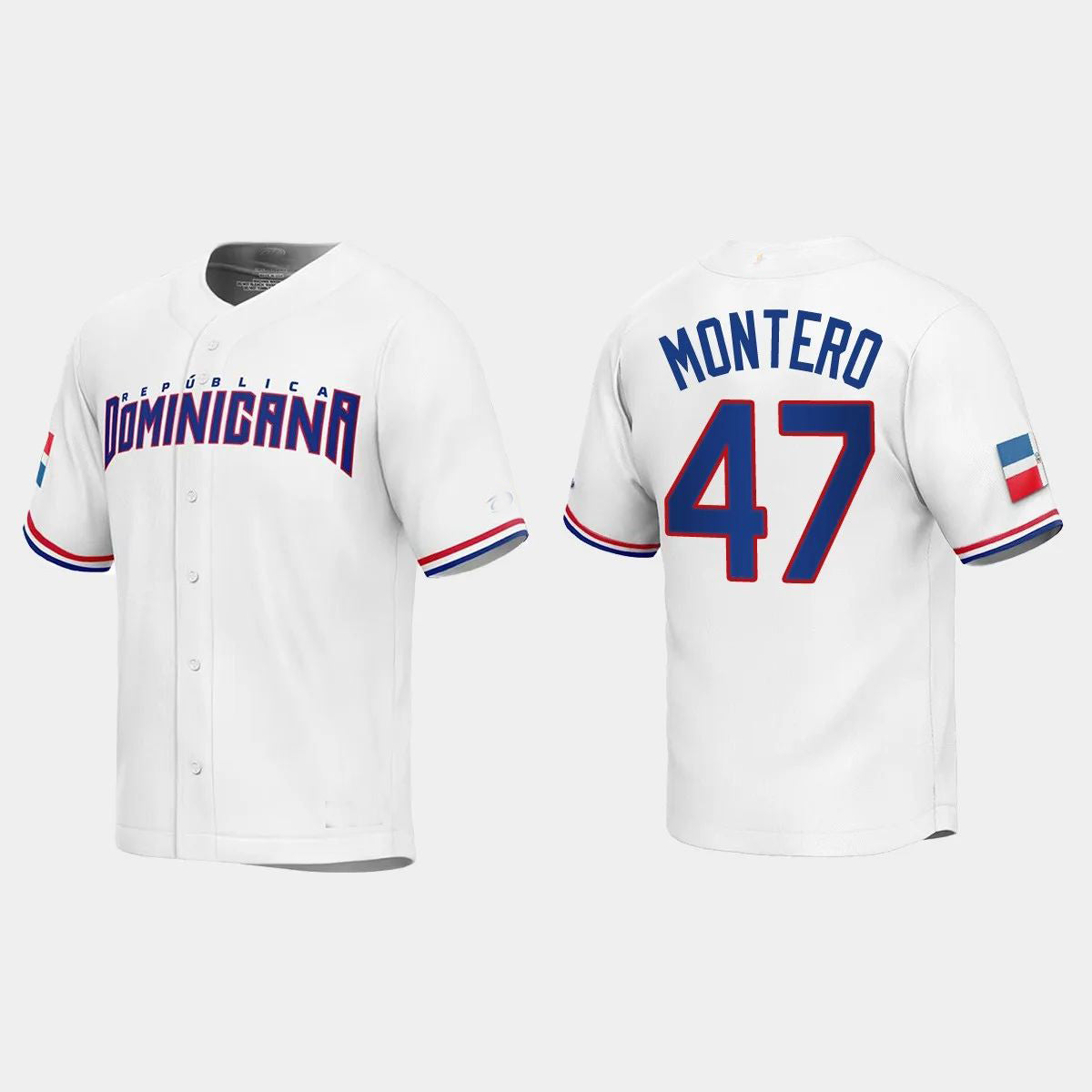 #47 RAFAEL MONTERO DOMINICAN REPUBLIC BASEBALL 2023 WORLD BASEBALL CLASSIC REPLICA JERSEY ¨C WHITE Stitches Baseball Jerseys - Main View