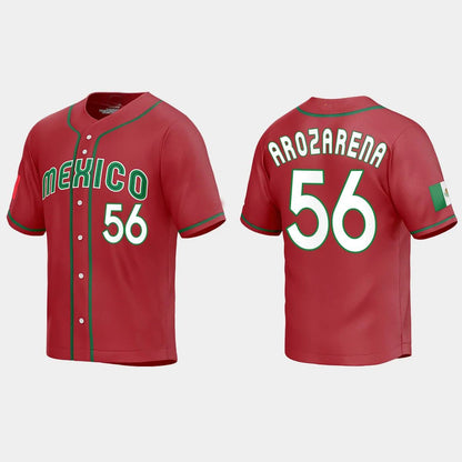 #56 RANDY AROZARENA MEXICO BASEBALL 2023 WORLD BASEBALL CLASSIC REPLICA JERSEY ¨C RED Stitches Baseball Jerseys view 2