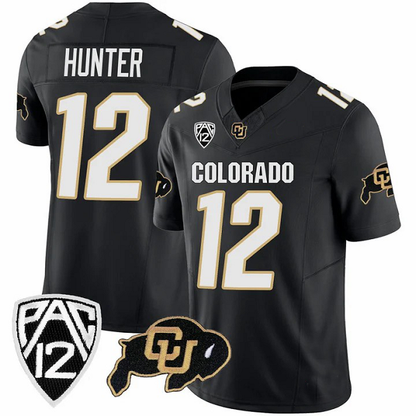 #12 HUNTER C.Buffaloes Original Retro Brand NIL Football Player Jersey – Black Stitched American College Jerseys - Main View