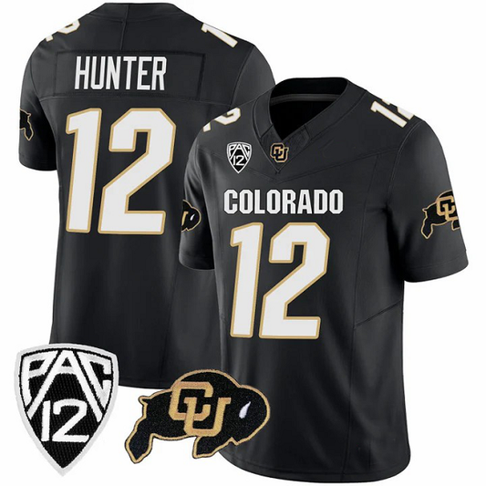 #12 HUNTER C.Buffaloes Original Retro Brand NIL Football Player Jersey – Black Stitched American College Jerseys - Main View