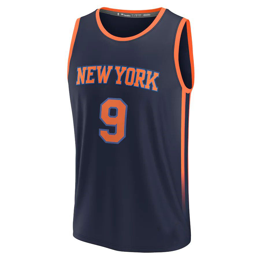NY.Knicks #9 RJ Barrett Fanatics Branded  2022-23 Fast Break Player Jersey Navy  Statement Edition Stitched American Basketball Jersey - Main View