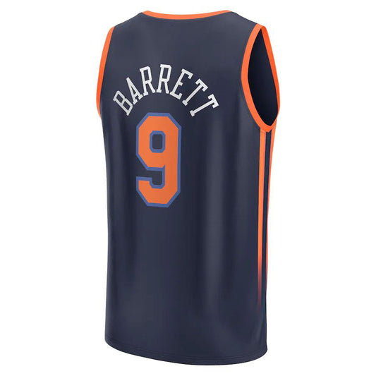 NY.Knicks #9 RJ Barrett Fanatics Branded 2022-23 Fast Break Replica Jersey Navy  Statement Edition Stitched American Basketball Jersey - Main View