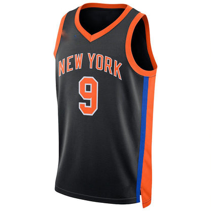 NY.Knicks #9 RJ Barrett Unisex 2022-23 Swingman Jersey City Edition Black Stitched American Basketball Jersey - Main View