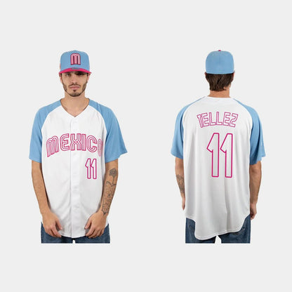 #11 ROWDY TELLEZ MEXICO BASEBALL 2023 WORLD BASEBALL CLASSIC JERSEY ¨C WHITE BLUE Stitches Baseball Jerseys - Main View