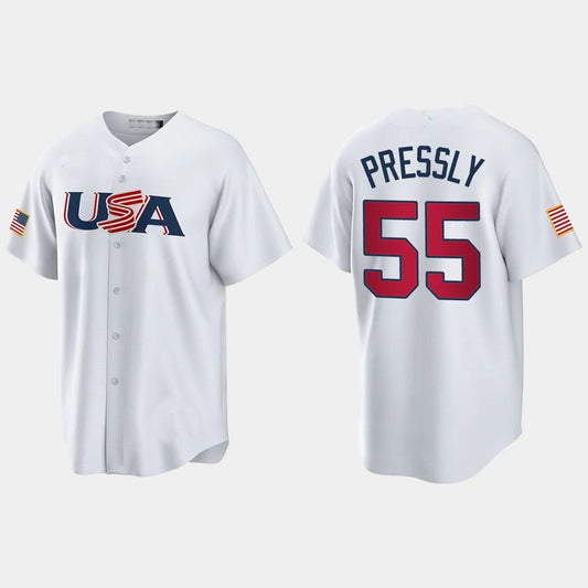 #55 RYAN PRESSLY HOUSTON ASTROS 2023 WORLD BASEBALL CLASSIC USA REPLICA JERSEY ¨C WHITE Stitches Baseball Jerseys - Main View