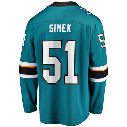 SJ.Sharks #51 Radim Simek Fanatics Branded Home Breakaway Player Jersey Teal Stitched American Hockey Jerseys - Main View