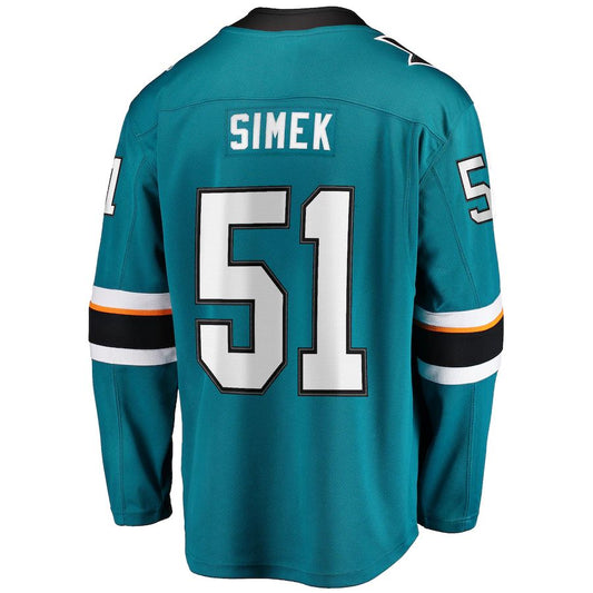 SJ.Sharks #51 Radim Simek Fanatics Branded Home Breakaway Player Jersey Teal Stitched American Hockey Jerseys - Main View