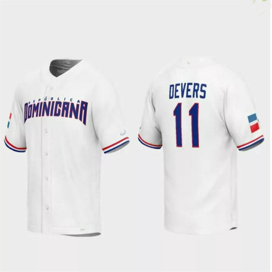 #11 Rafael Devers Dominican Republic Baseball 2023 World Baseball Classic Replica Jersey ¨C White Stitches Baseball Jerseys - Main View