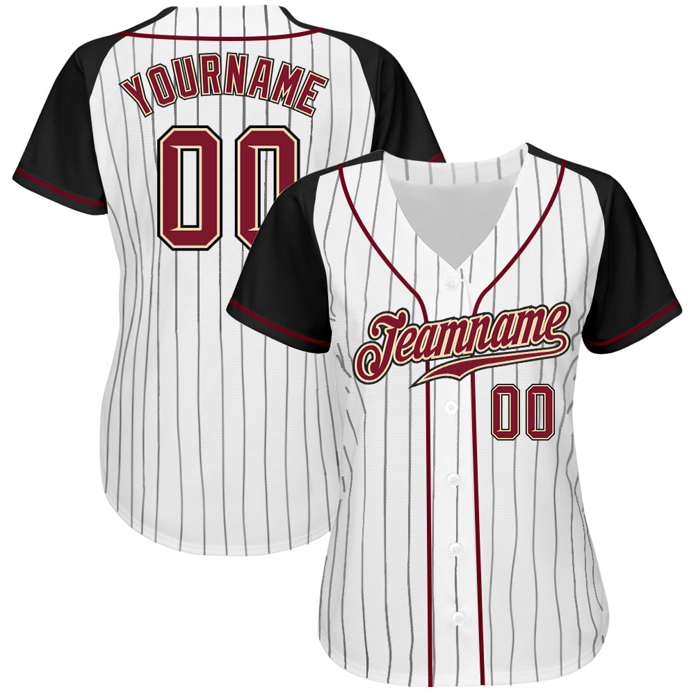 Custom White Black Pinstripe Crimson-Black Authentic Raglan Sleeves Baseball Jersey view 2