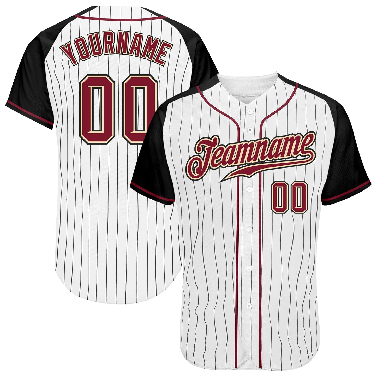 Custom White Black Pinstripe Crimson-Black Authentic Raglan Sleeves Baseball Jersey - Main View