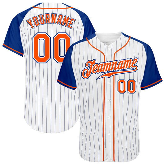 Custom White Royal Pinstripe Orange-Royal Authentic Raglan Sleeves Baseball Jersey - Main View