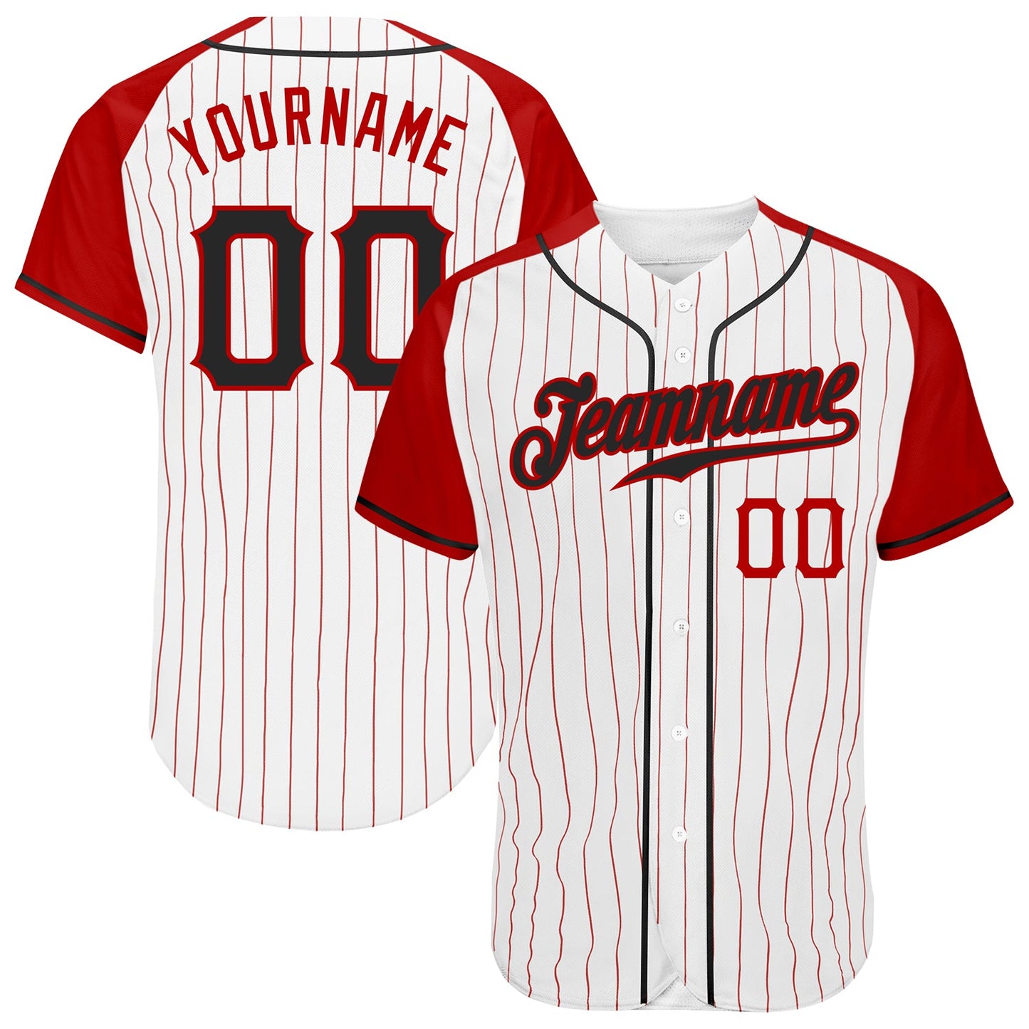 Custom White Red Pinstripe Black-Red Authentic Raglan Sleeves Baseball Jersey - Main View