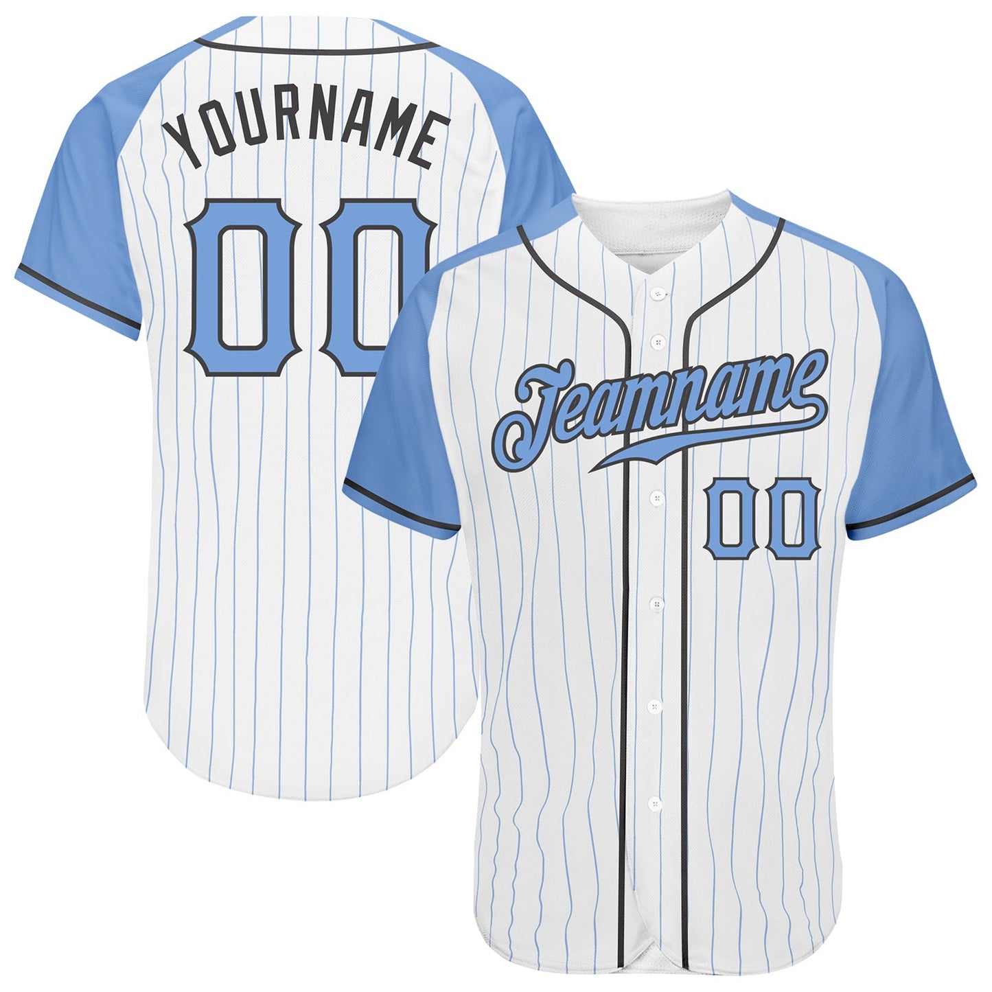 Custom White Light Blue Pinstripe Light Blue-Steel Gray Authentic Father's Day Raglan Sleeves Baseball Jersey - Main View