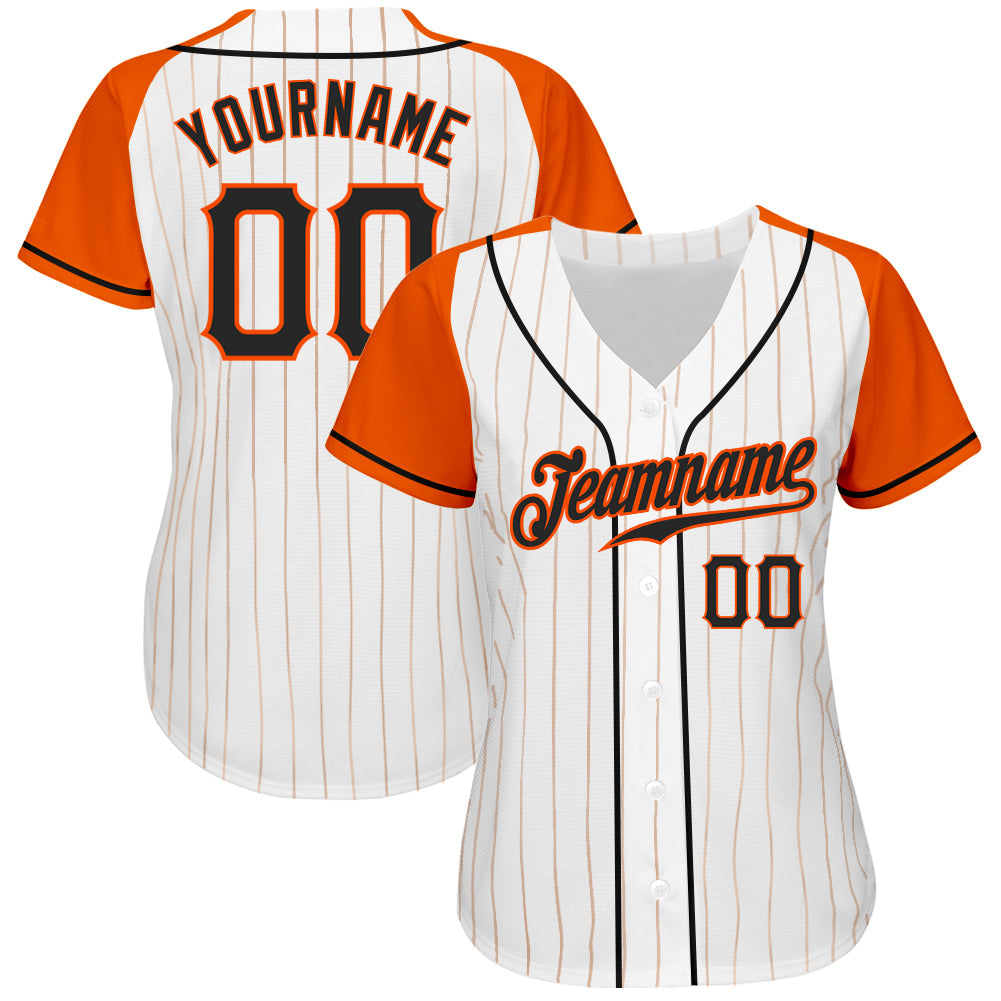 Custom White Orange Pinstripe Black-Orange Authentic Raglan Sleeves Baseball Jersey view 2