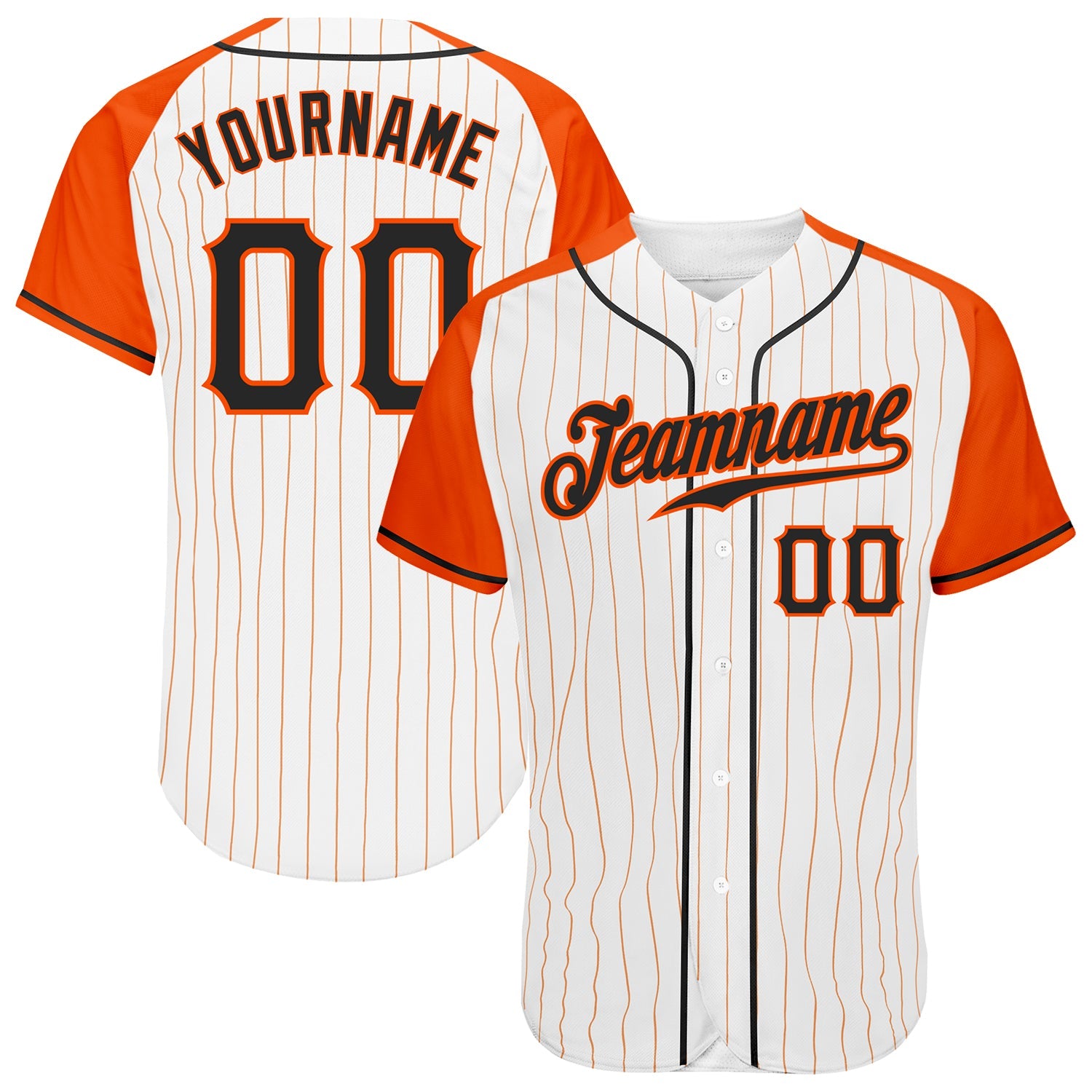 Custom White Orange Pinstripe Black-Orange Authentic Raglan Sleeves Baseball Jersey - Main View