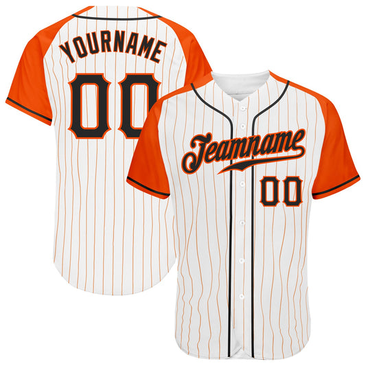 Custom White Orange Pinstripe Black-Orange Authentic Raglan Sleeves Baseball Jersey - Main View