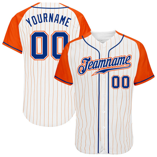 Custom White Orange Pinstripe Royal-Orange Authentic Raglan Sleeves Baseball Jersey - Main View