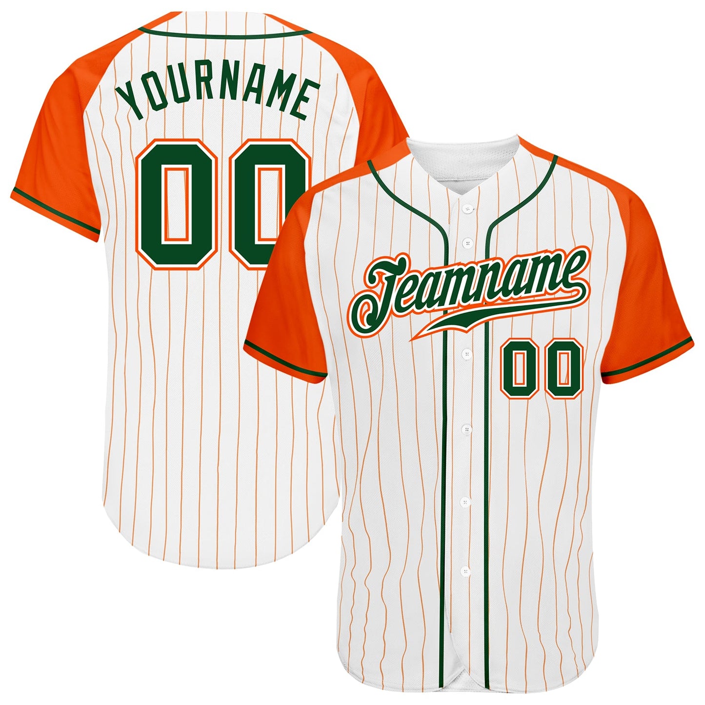 Custom White Orange Pinstripe Green-Orange Authentic Raglan Sleeves Baseball Jersey - Main View