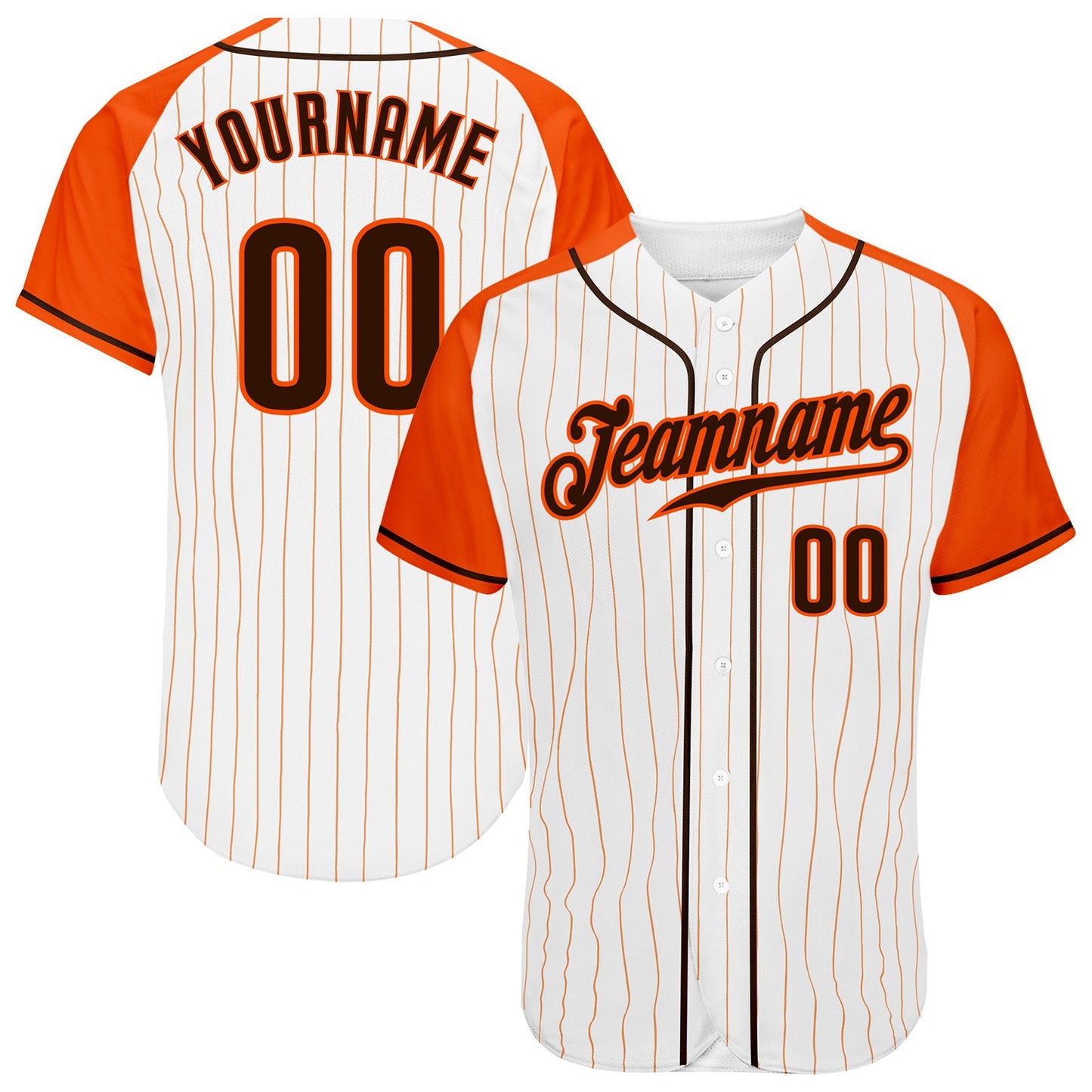 Custom White Orange Pinstripe Brown-Orange Authentic Raglan Sleeves Baseball Jersey - Main View