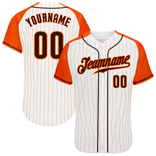 Custom White Orange Pinstripe Brown-Orange Authentic Raglan Sleeves Baseball Jersey - Main View