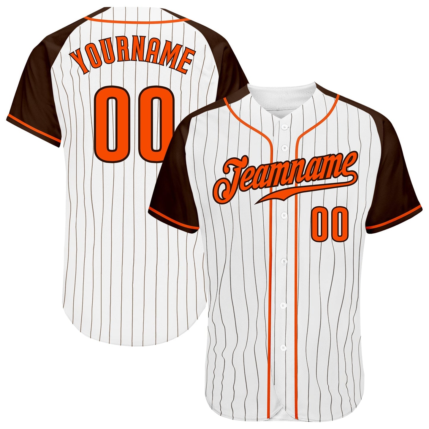 Custom White Brown Pinstripe Orange-Brown Authentic Raglan Sleeves Baseball Jersey - Main View