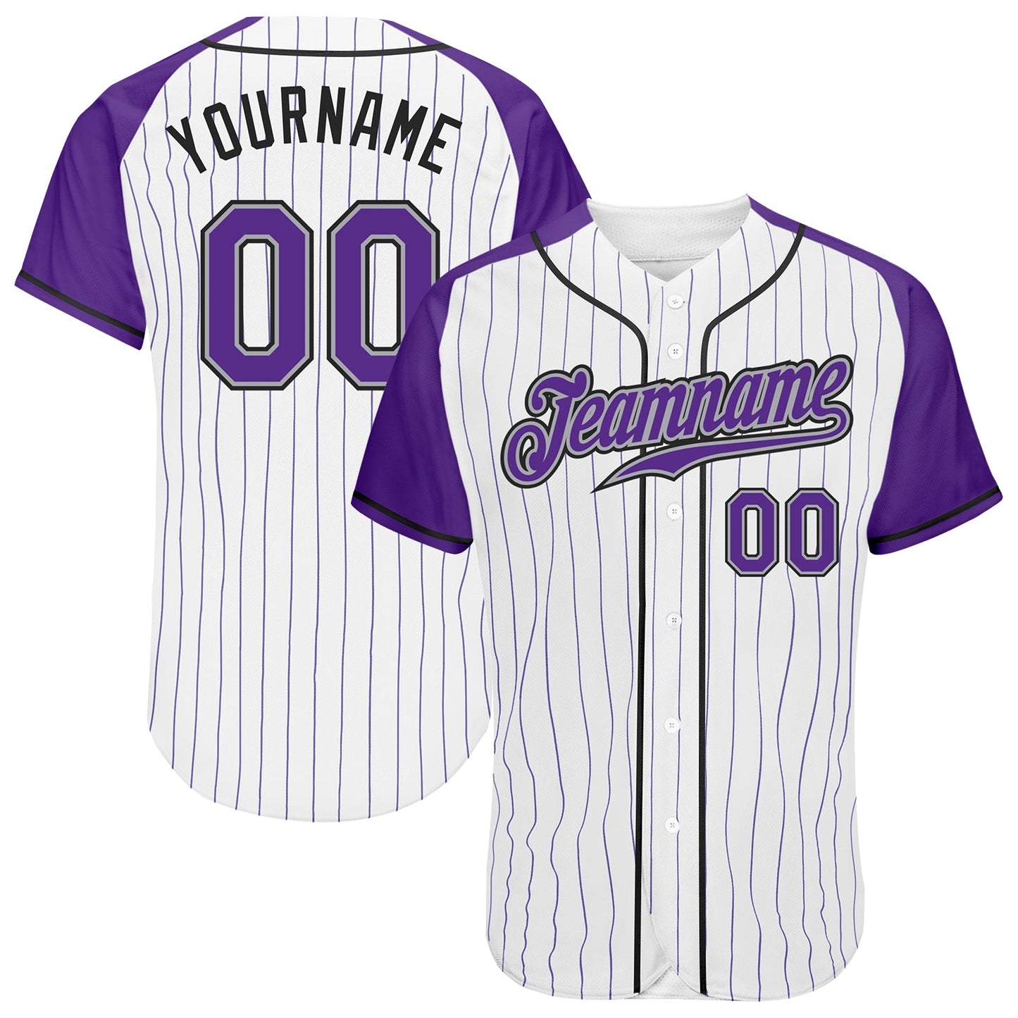 Custom White Purple Pinstripe Purple-Gray Authentic Raglan Sleeves Baseball Jersey - Main View