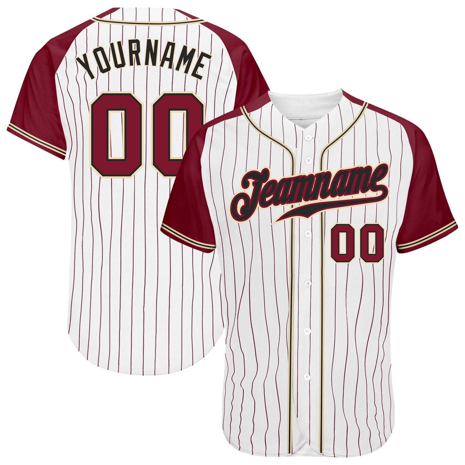 Custom White Crimson Pinstripe Crimson-Cream Authentic Raglan Sleeves Baseball Jersey - Main View