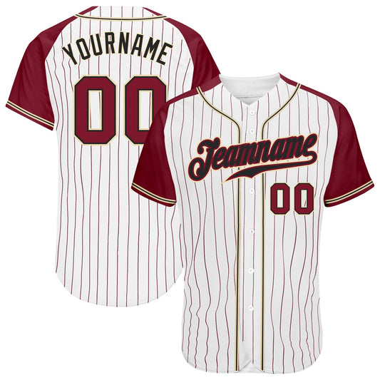 Custom White Crimson Pinstripe Crimson-Cream Authentic Raglan Sleeves Baseball Jersey - Main View