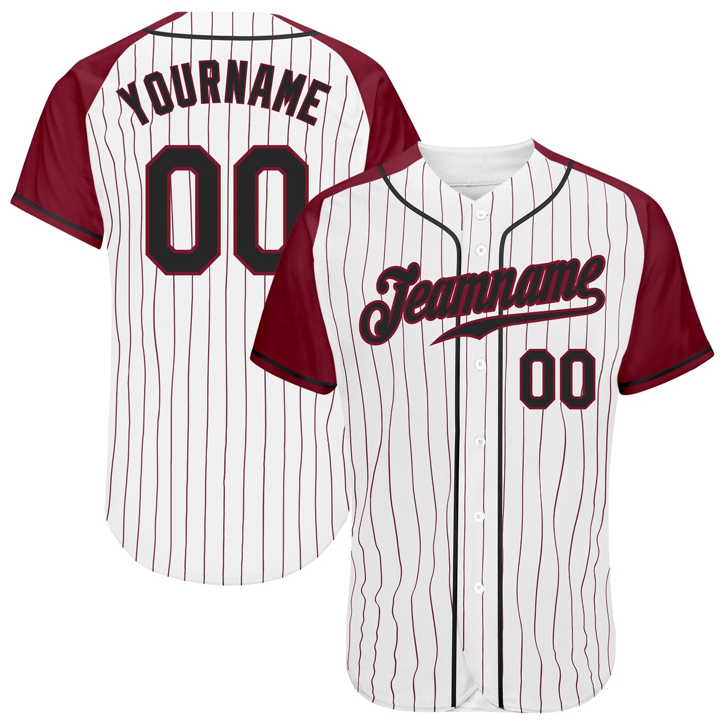 Custom White Crimson Pinstripe Black-Crimson Authentic Raglan Sleeves Baseball Jersey - Main View