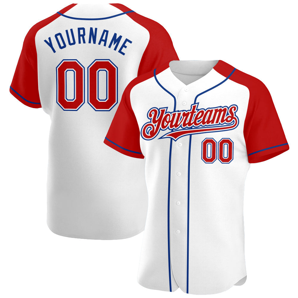 Custom White Red-Royal Authentic Raglan Sleeves Baseball Jersey - Main View