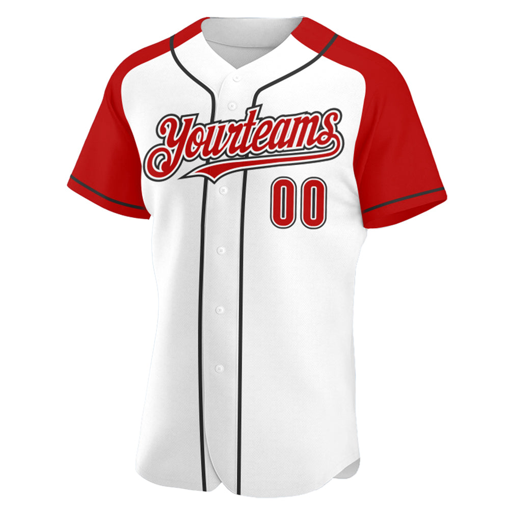 Custom White Red-Black Authentic Raglan Sleeves Baseball Jersey view 2