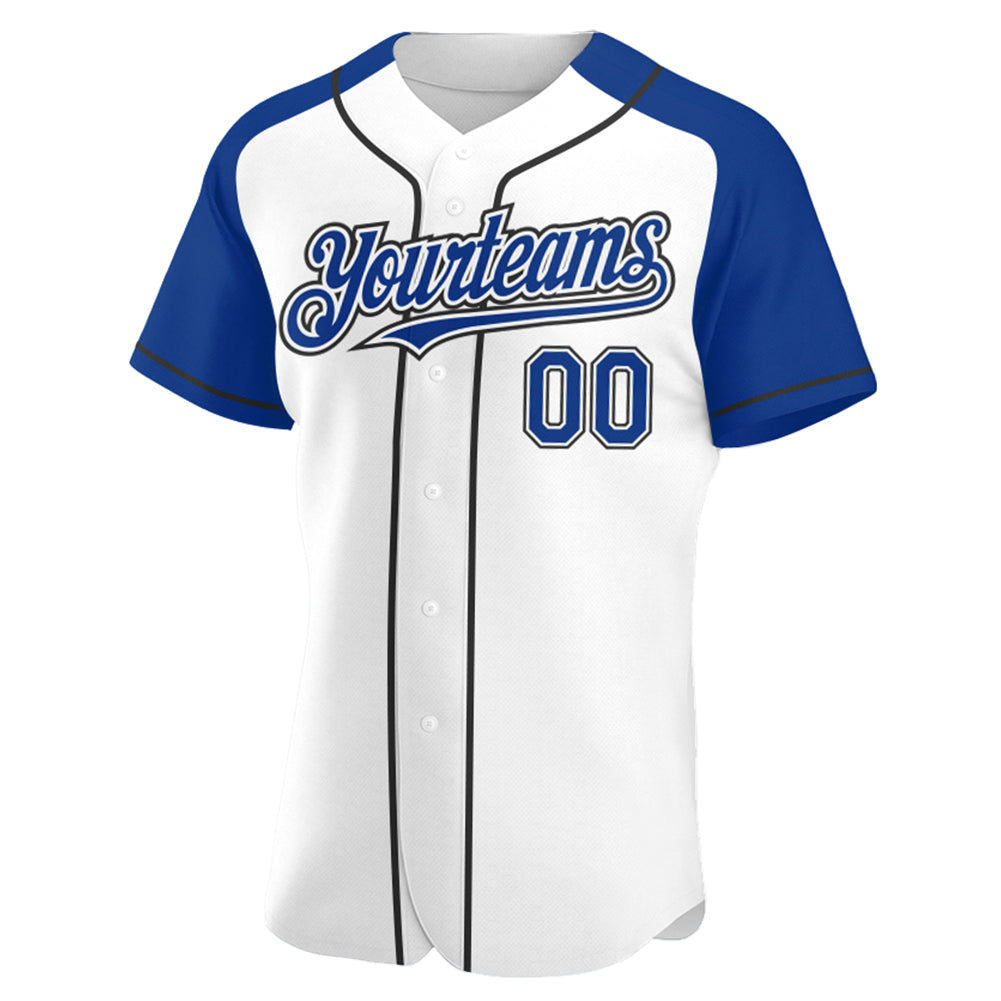 Custom White Royal-Black Authentic Raglan Sleeves Baseball Jersey view 2