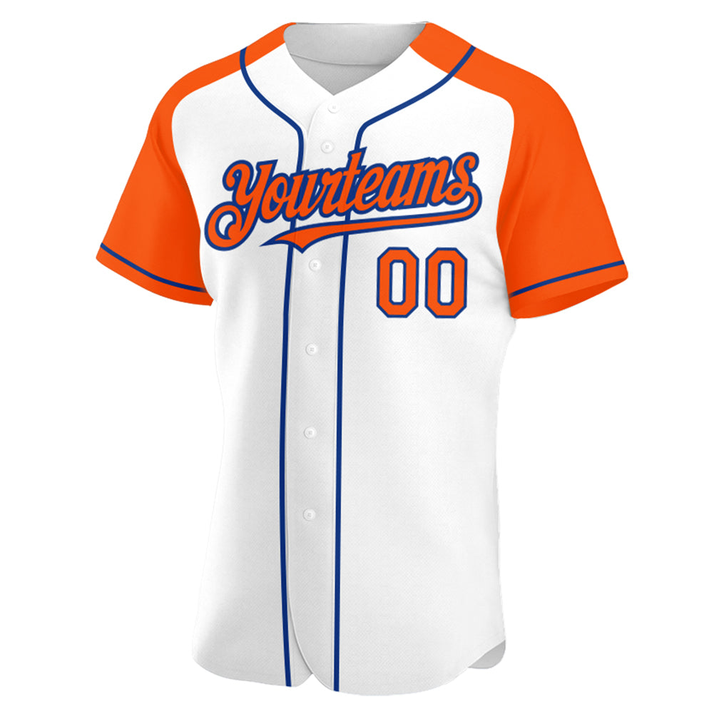 Custom White Orange-Royal Authentic Raglan Sleeves Baseball Jersey view 2