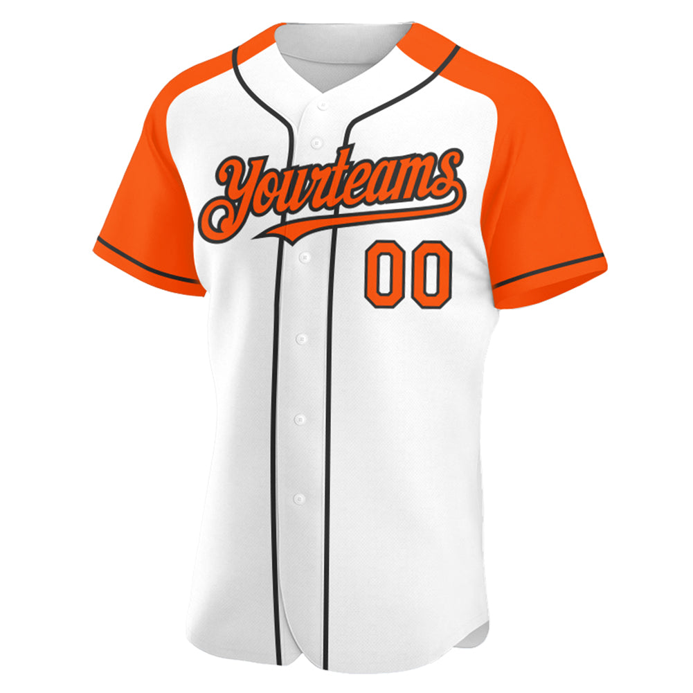 Custom White Orange-Black Authentic Raglan Sleeves Baseball Jersey view 2