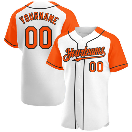 Custom White Orange-Black Authentic Raglan Sleeves Baseball Jersey - Main View