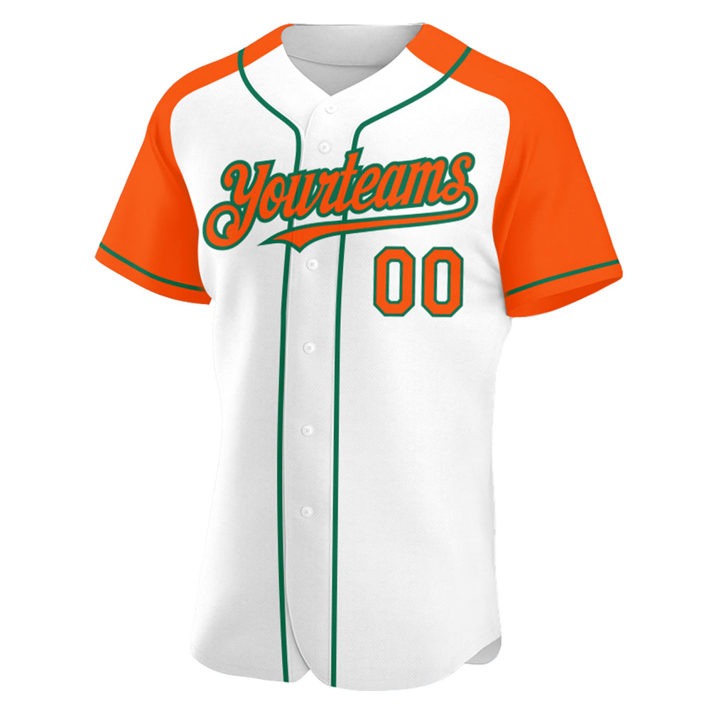 Custom White Orange-Kelly Green Authentic Raglan Sleeves Baseball Jersey view 2