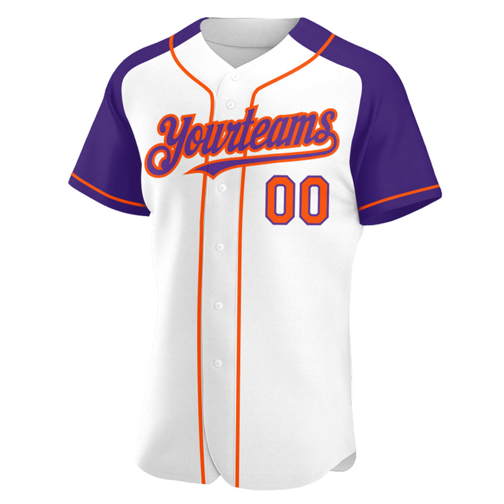 Custom White Orange-Purple Authentic Raglan Sleeves Baseball Jersey view 2