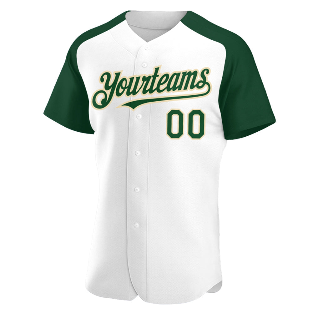 Custom White Green-City Cream Authentic Raglan Sleeves Baseball Jersey view 2