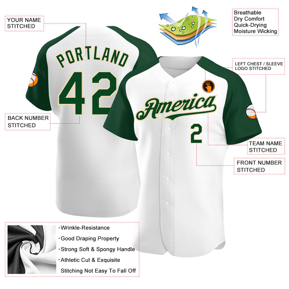 Custom White Green-City Cream Authentic Raglan Sleeves Baseball Jersey view 3