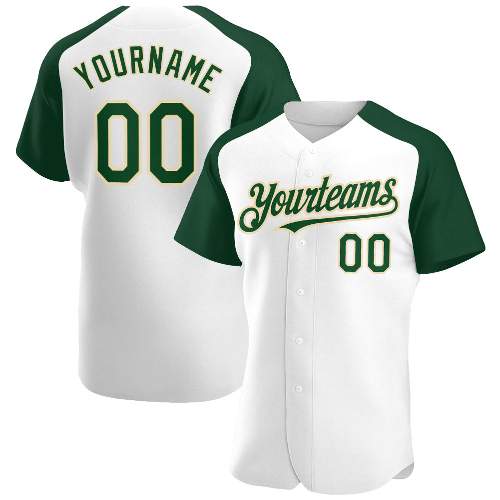 Custom White Green-City Cream Authentic Raglan Sleeves Baseball Jersey - Main View