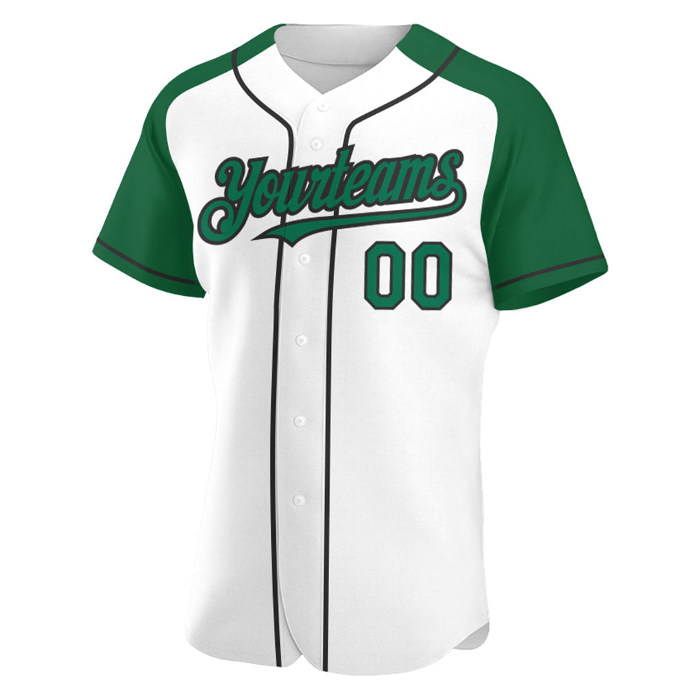 Custom White Kelly Green-Black Authentic Raglan Sleeves Baseball Jersey view 2