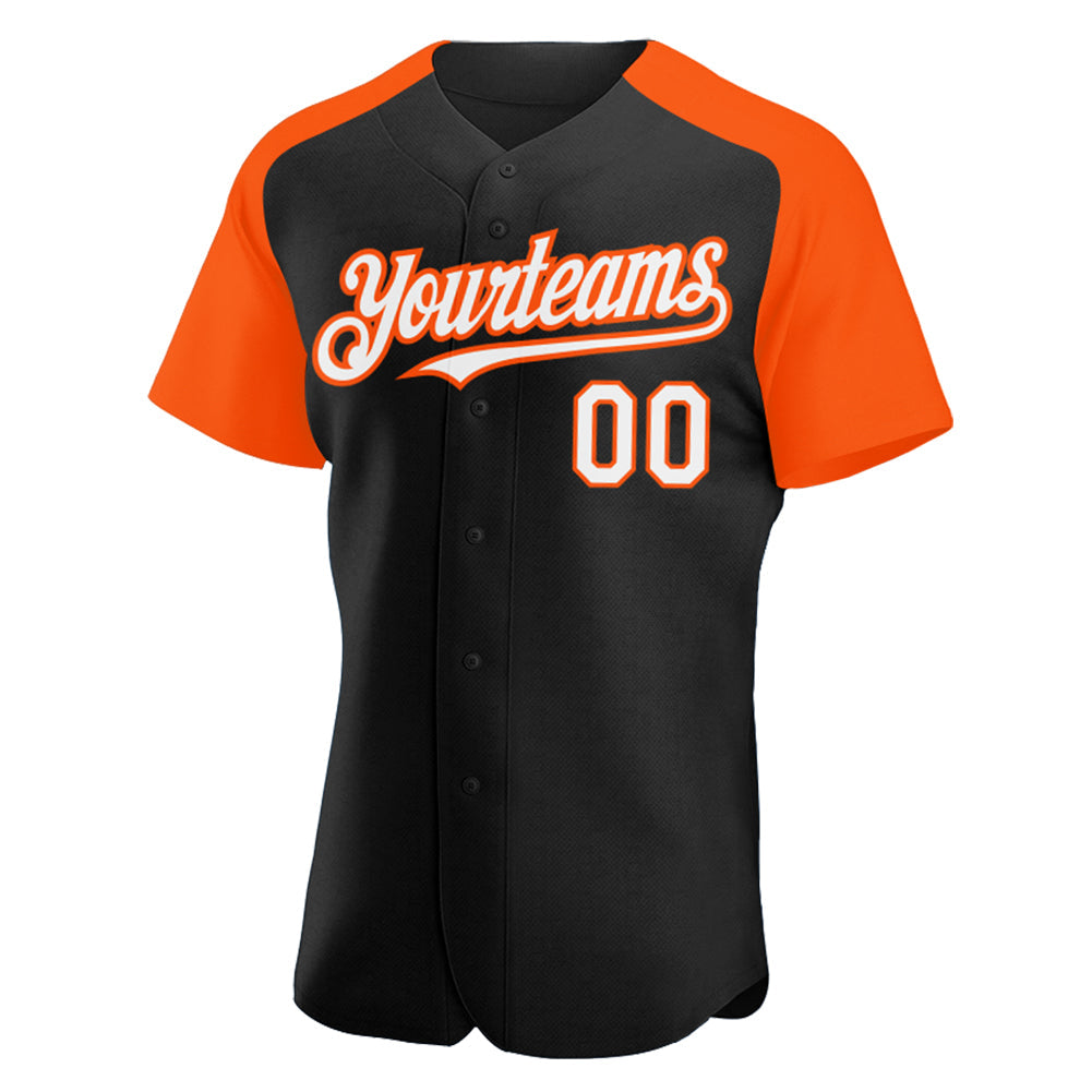 Custom Black White-Orange Authentic Raglan Sleeves Baseball Jersey view 2