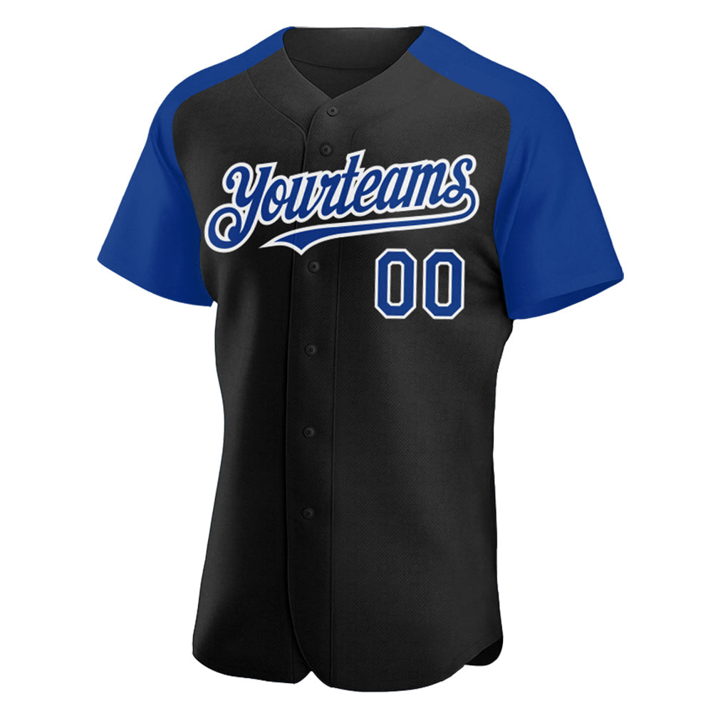 Custom Black Royal-White Authentic Raglan Sleeves Baseball Jersey view 2
