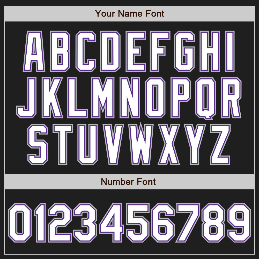 Custom Black White Gray-Purple Authentic Raglan Sleeves Baseball Jersey view 5
