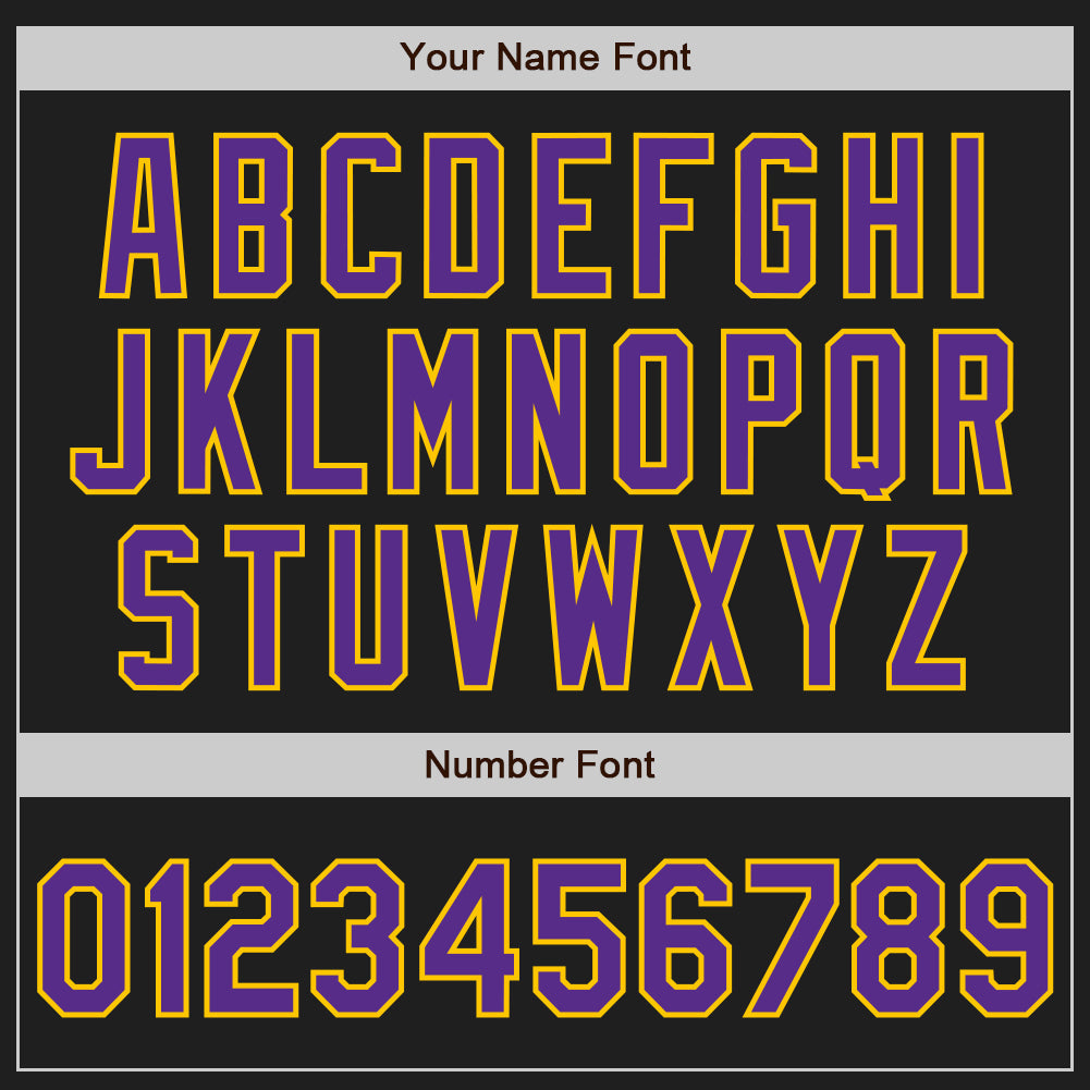 Custom Black Purple-Yellow Authentic Raglan Sleeves Baseball Jersey view 5