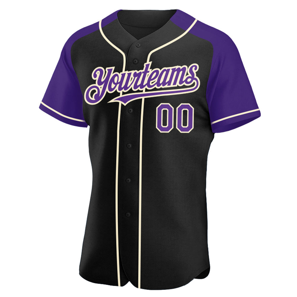 Custom Black Purple-Cream Authentic Raglan Sleeves Baseball Jersey view 2