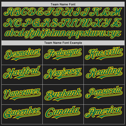 Custom Black Kelly Green-Yellow Authentic Raglan Sleeves Baseball Jersey view 4